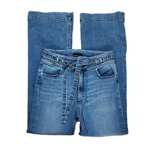 Black Orchid High Rise Paper Bag Flare Jeans Belted Women's 31 Bohemian Hippie